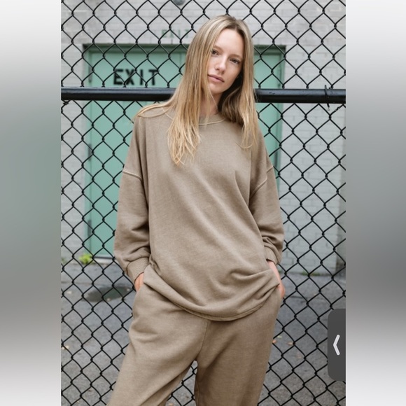 Zara Tops - Zara sweat set size M oversized washed sweatshirt and sweat pants color: mink